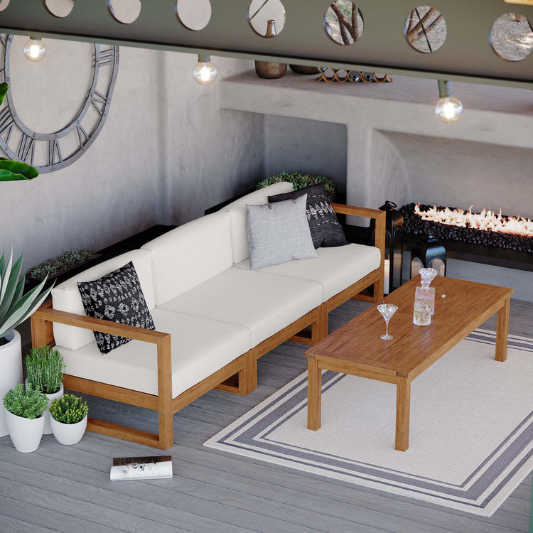 Upland 4-Piece Outdoor Patio Teak Wood Furniture Set - Natural White