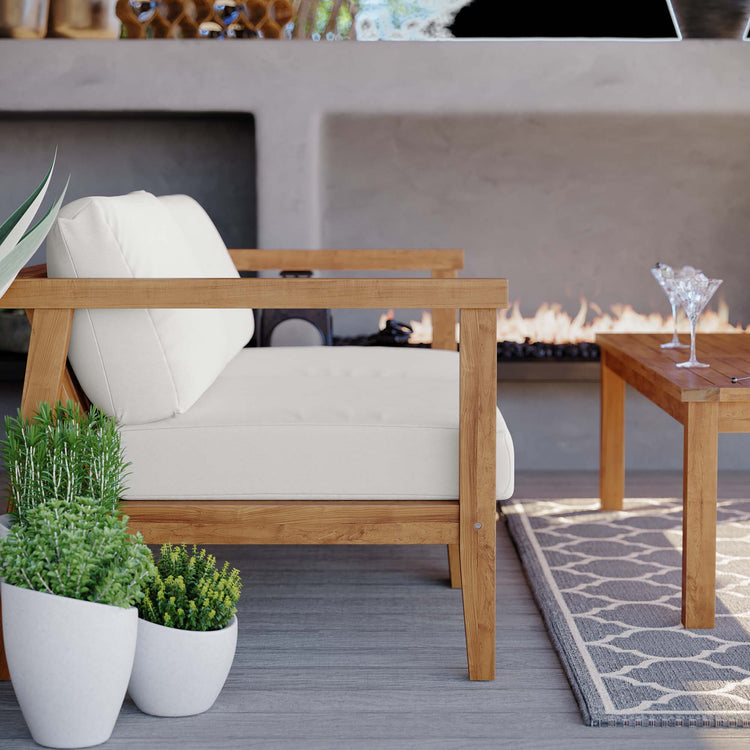 Bayport Outdoor Patio Teak Wood 2-Seater Loveseat - Natural White