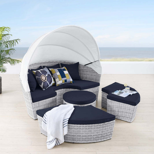 Scottsdale Canopy Outdoor Patio Daybed - Light Gray Navy