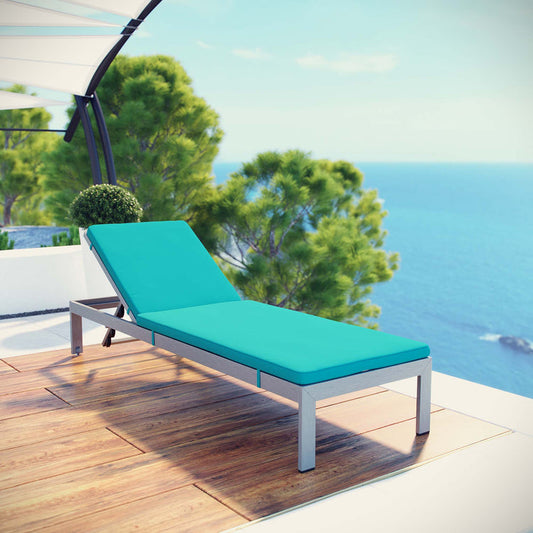 Shore Outdoor Patio Aluminum Chaise with Cushions - Silver Turquoise