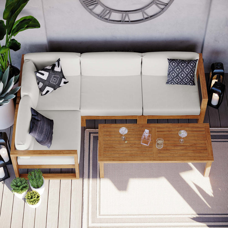 Upland 5-Piece Outdoor Patio Teak Wood Sectional Sofa Set - Default Title