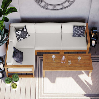 Upland 5-Piece Outdoor Patio Teak Wood Sectional Sofa Set - Default Title