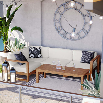 Upland 5-Piece Outdoor Patio Teak Wood Sectional Sofa Set - Default Title