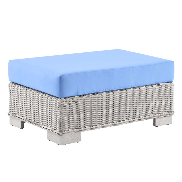 Conway Outdoor Patio Wicker Rattan Ottoman - Light Gray Light Blue
