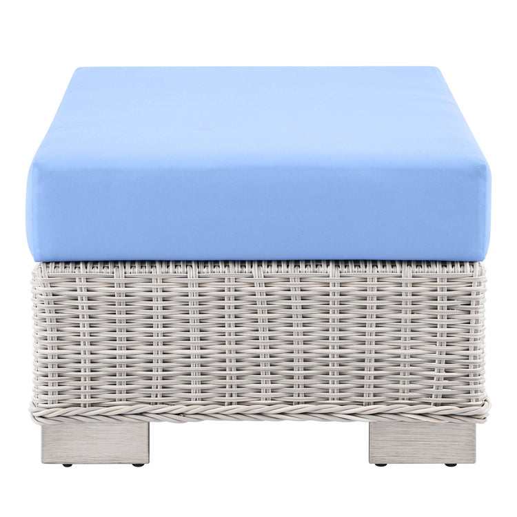Conway Outdoor Patio Wicker Rattan Ottoman - Light Gray Light Blue