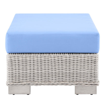 Conway Outdoor Patio Wicker Rattan Ottoman - Light Gray Light Blue