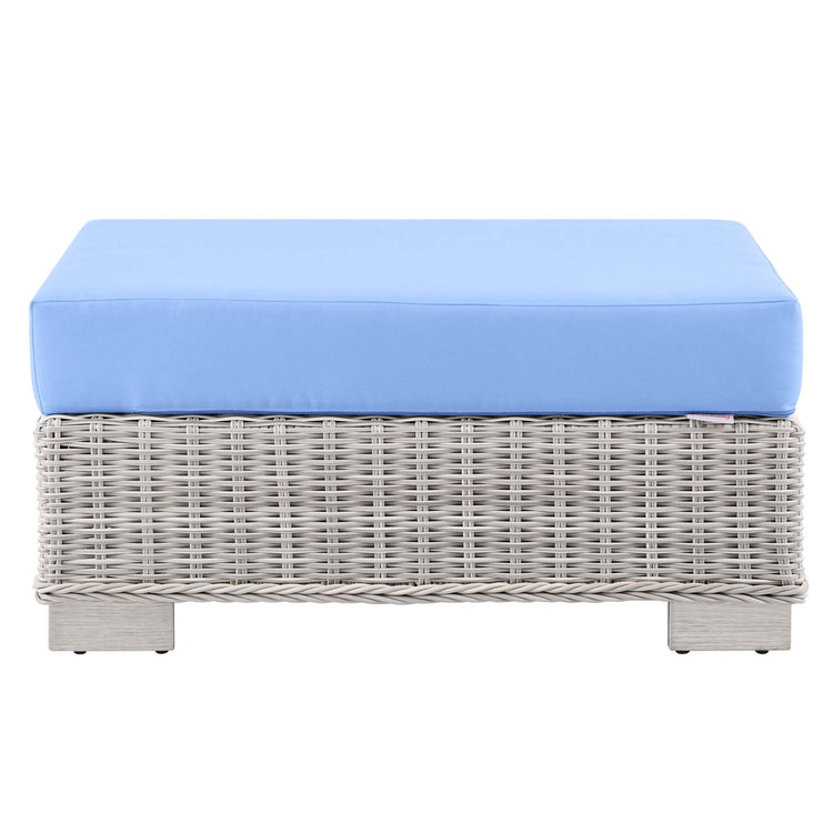 Conway Outdoor Patio Wicker Rattan Ottoman - Light Gray Light Blue