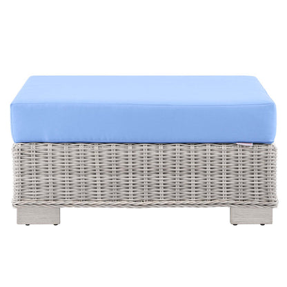 Conway Outdoor Patio Wicker Rattan Ottoman - Light Gray Light Blue
