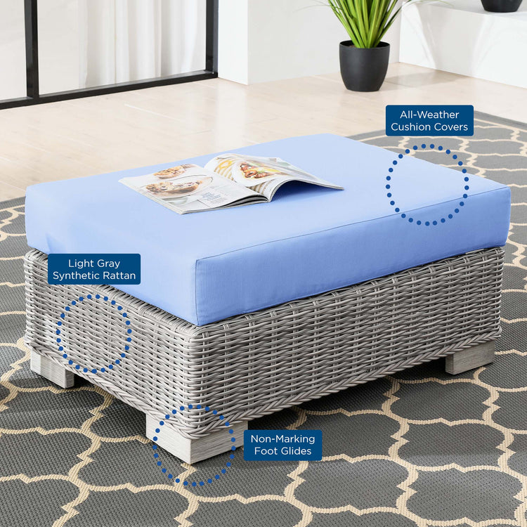 Conway Outdoor Patio Wicker Rattan Ottoman - Light Gray Light Blue