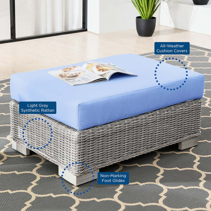 Conway Outdoor Patio Wicker Rattan Ottoman - Light Gray Light Blue