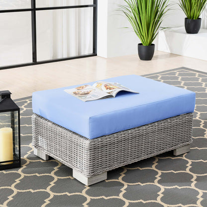 Conway Outdoor Patio Wicker Rattan Ottoman - Light Gray Light Blue