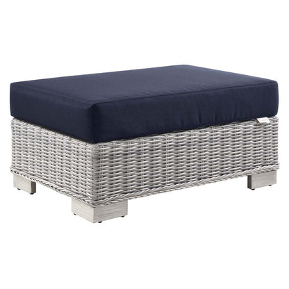 Conway Outdoor Patio Wicker Rattan Ottoman - Light Gray Navy