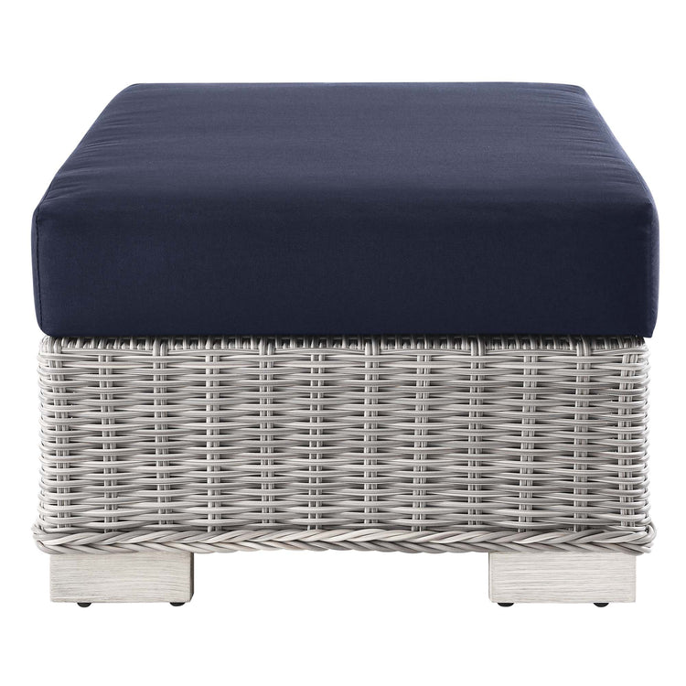 Conway Outdoor Patio Wicker Rattan Ottoman - Light Gray Navy