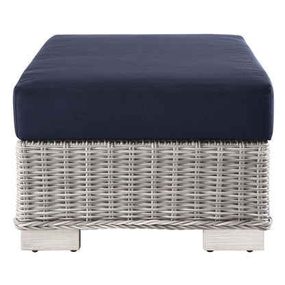 Conway Outdoor Patio Wicker Rattan Ottoman - Light Gray Navy