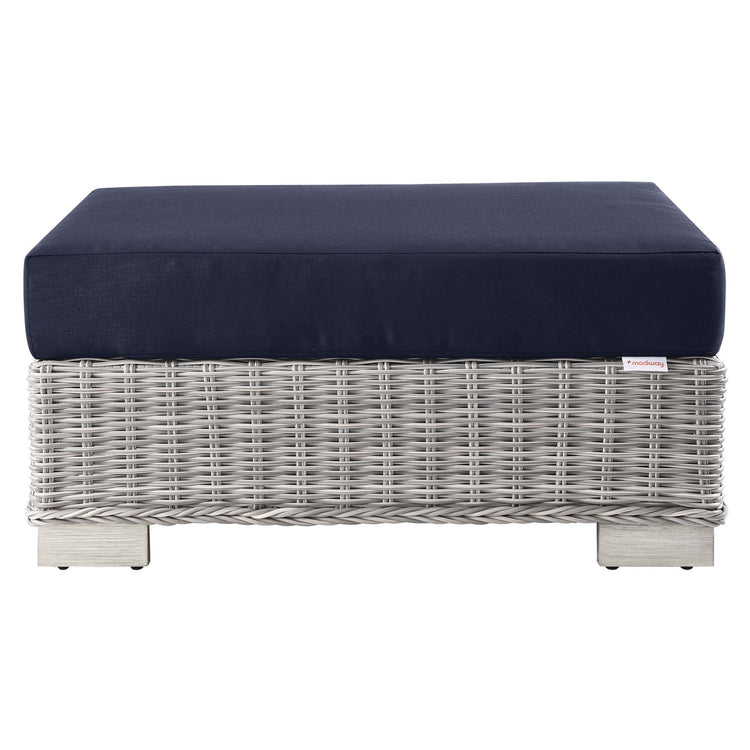 Conway Outdoor Patio Wicker Rattan Ottoman - Light Gray Navy
