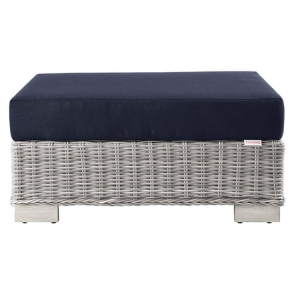 Conway Outdoor Patio Wicker Rattan Ottoman - Light Gray Navy