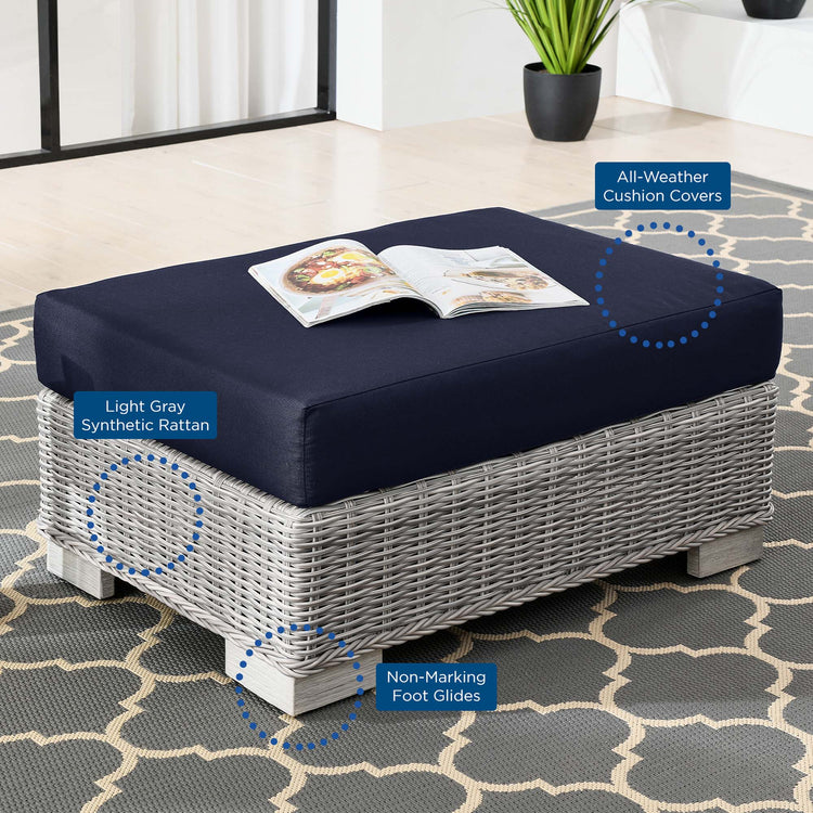 Conway Outdoor Patio Wicker Rattan Ottoman - Light Gray Navy