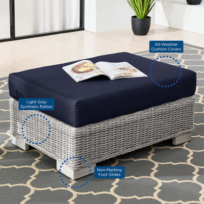 Conway Outdoor Patio Wicker Rattan Ottoman - Light Gray Navy