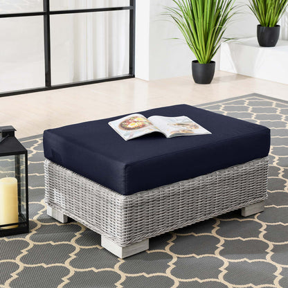 Conway Outdoor Patio Wicker Rattan Ottoman - Light Gray Navy