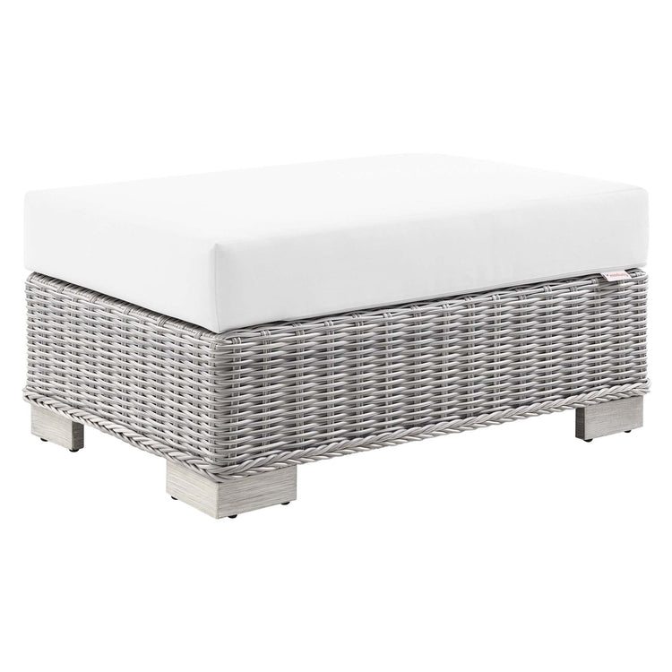 Conway Outdoor Patio Wicker Rattan Ottoman - Light Gray White