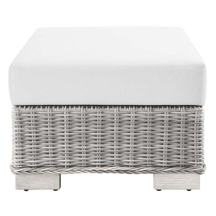 Conway Outdoor Patio Wicker Rattan Ottoman - Light Gray White