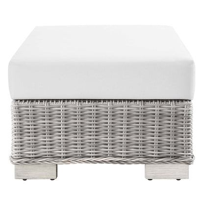 Conway Outdoor Patio Wicker Rattan Ottoman - Light Gray White