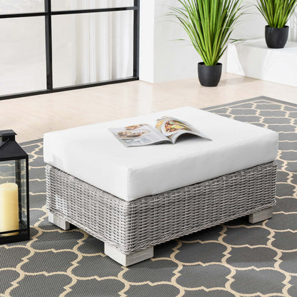 Conway Outdoor Patio Wicker Rattan Ottoman - Light Gray White