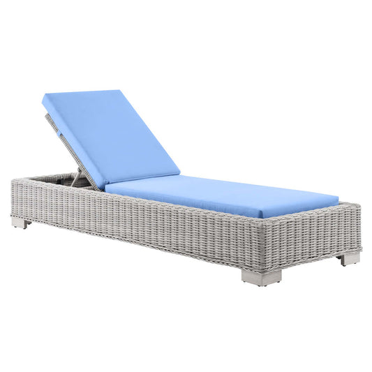 Conway Outdoor Patio Wicker Rattan Chaise Lounge - Light Gray Light Blue