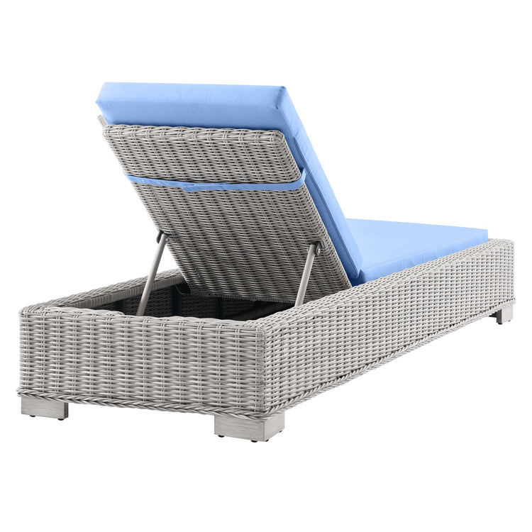 Conway Outdoor Patio Wicker Rattan Chaise Lounge - Light Gray Light Blue