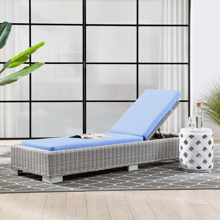 Conway Outdoor Patio Wicker Rattan Chaise Lounge - Light Gray Light Blue