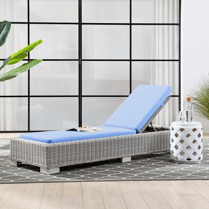 Conway Outdoor Patio Wicker Rattan Chaise Lounge - Light Gray Light Blue