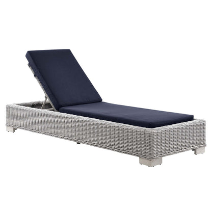 Conway Outdoor Patio Wicker Rattan Chaise Lounge - Light Gray Navy