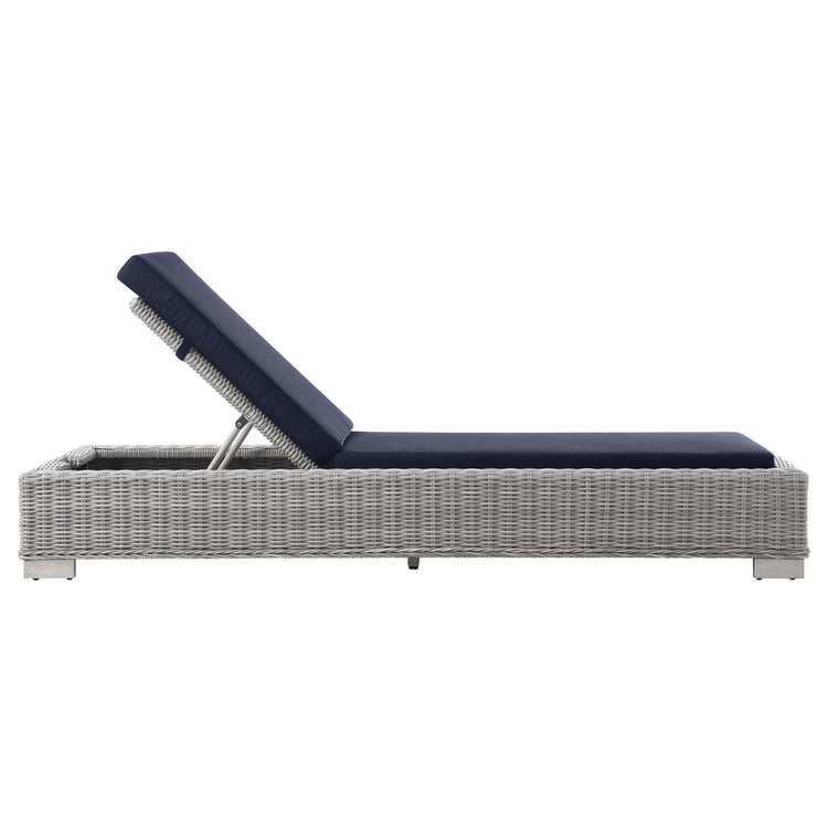 Conway Outdoor Patio Wicker Rattan Chaise Lounge - Light Gray Navy