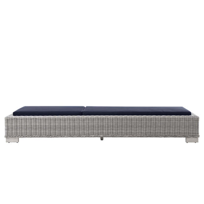 Conway Outdoor Patio Wicker Rattan Chaise Lounge - Light Gray Navy