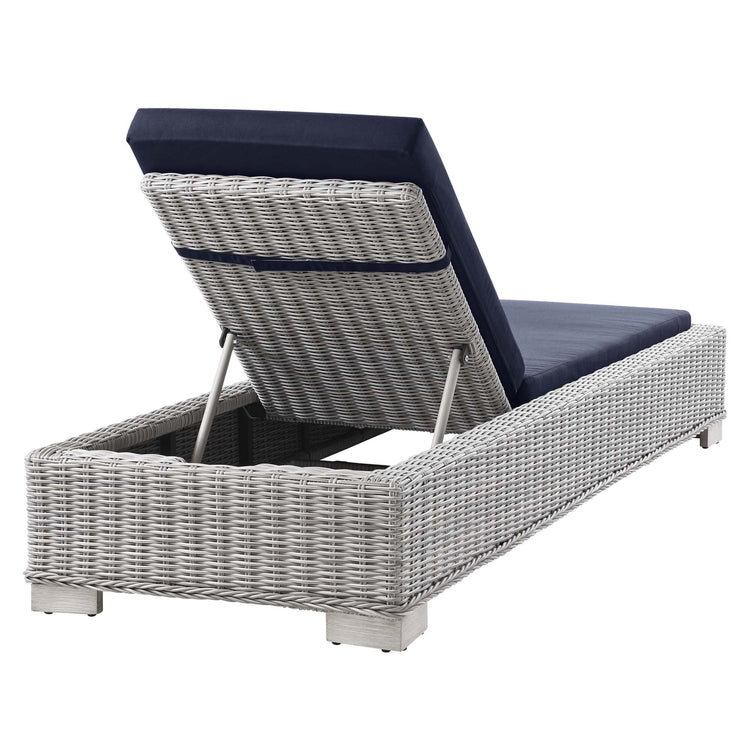 Conway Outdoor Patio Wicker Rattan Chaise Lounge - Light Gray Navy