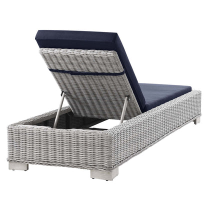 Conway Outdoor Patio Wicker Rattan Chaise Lounge - Light Gray Navy