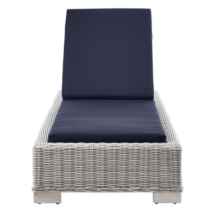 Conway Outdoor Patio Wicker Rattan Chaise Lounge - Light Gray Navy
