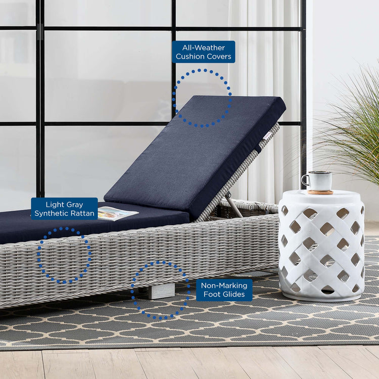 Conway Outdoor Patio Wicker Rattan Chaise Lounge - Light Gray Navy