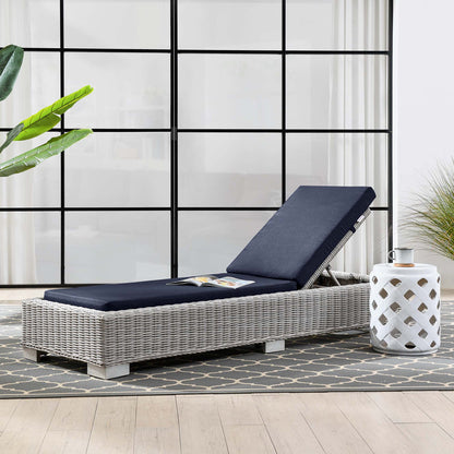 Conway Outdoor Patio Wicker Rattan Chaise Lounge - Light Gray Navy