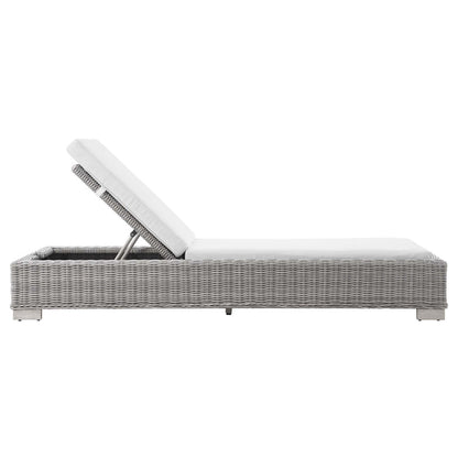 Conway Outdoor Patio Wicker Rattan Chaise Lounge - Light Gray White