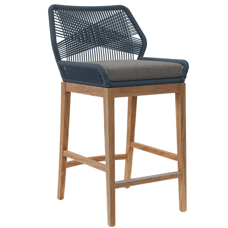 Wellspring Outdoor Patio Teak Wood Bar Stool - Blue Graphite