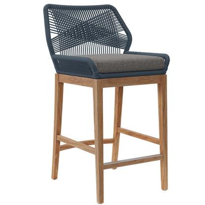 Wellspring Outdoor Patio Teak Wood Bar Stool - Blue Graphite