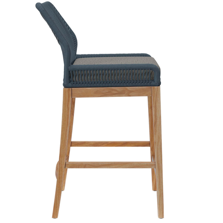 Wellspring Outdoor Patio Teak Wood Bar Stool - Blue Graphite