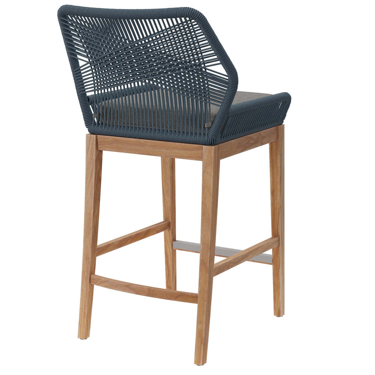 Wellspring Outdoor Patio Teak Wood Bar Stool - Blue Graphite