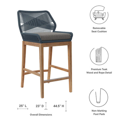 Wellspring Outdoor Patio Teak Wood Bar Stool - Blue Graphite