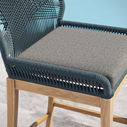 Wellspring Outdoor Patio Teak Wood Bar Stool - Blue Graphite