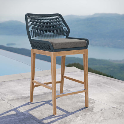 Wellspring Outdoor Patio Teak Wood Bar Stool - Blue Graphite