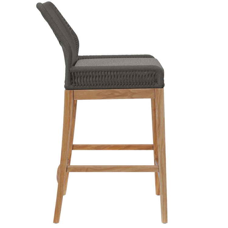 Wellspring Outdoor Patio Teak Wood Bar Stool - Gray Graphite