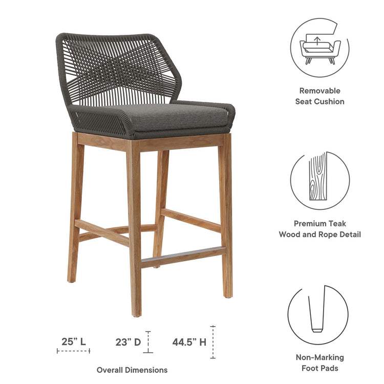 Wellspring Outdoor Patio Teak Wood Bar Stool - Gray Graphite