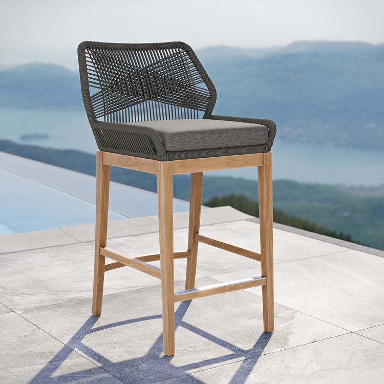 Wellspring Outdoor Patio Teak Wood Bar Stool - Gray Graphite